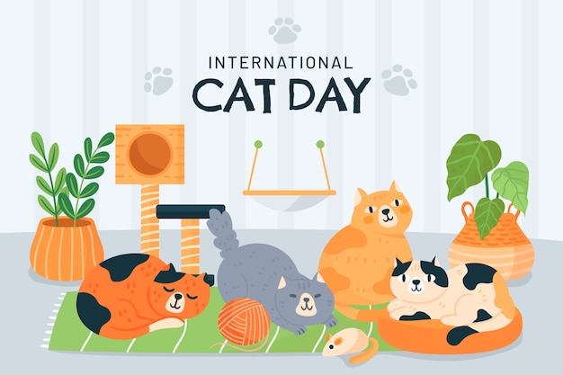 Vetor grátis fundo plano de dia internacional do gato