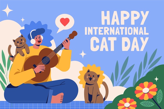 Vetor grátis fundo plano de dia internacional do gato