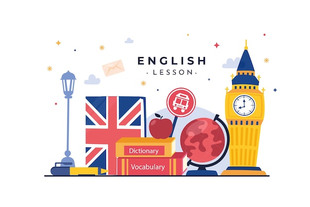 Fundo plano de escola de inglês desenhado à mão