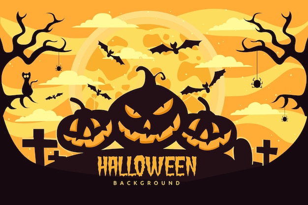 Fundo plano de halloween com abóboras assustadoras