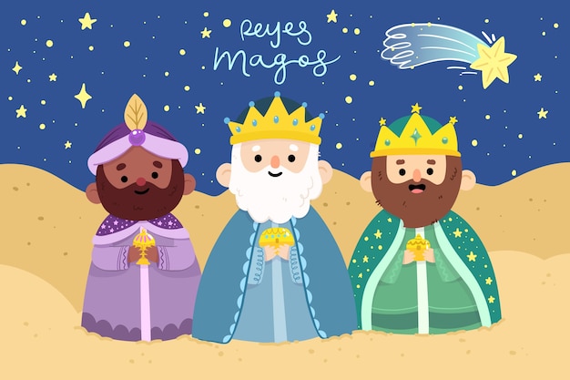 Vetor grátis fundo plano de reyes magos