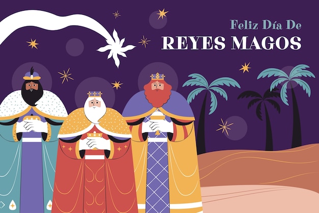 Vetor grátis fundo plano de reyes magos