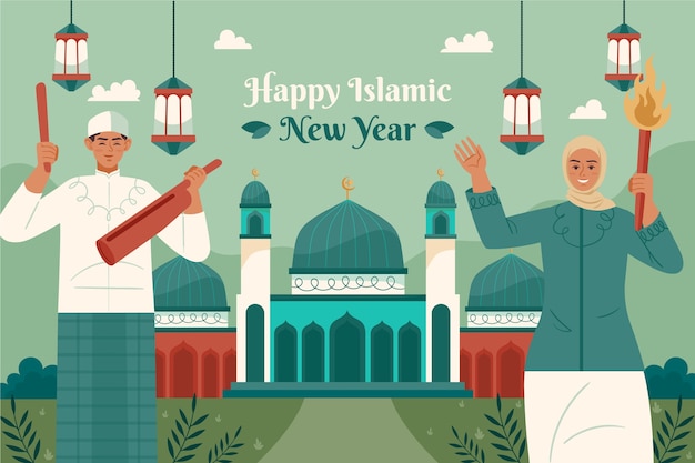 Vetor grátis fundo plano do ano novo islâmico