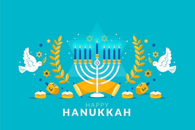 Fundo plano hanukkah desenhado à mão