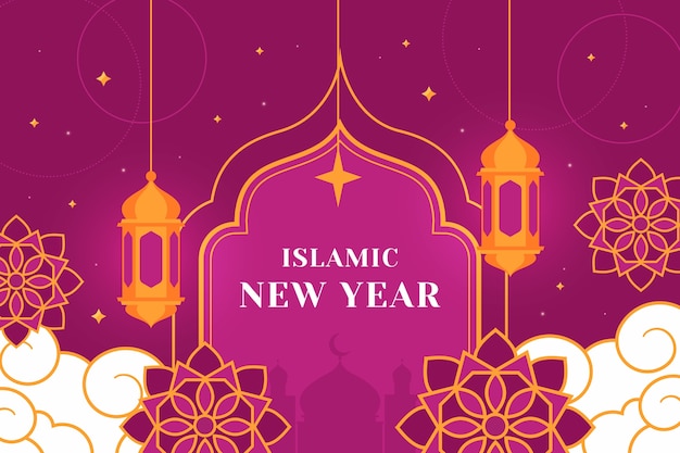 Vetor grátis fundo plano para a celebração do ano novo islâmico