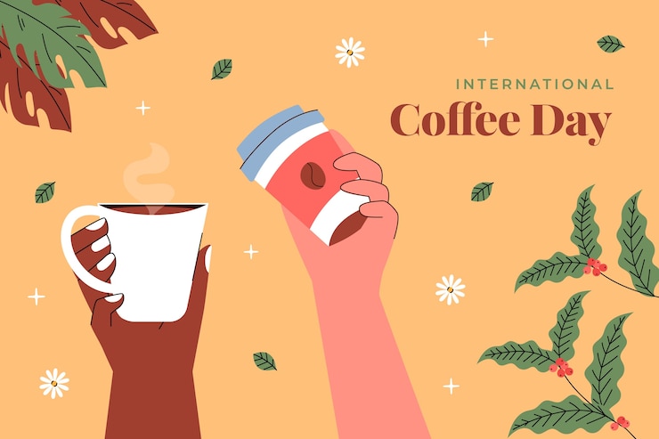 Vetor grátis fundo plano para a celebração do dia internacional do café