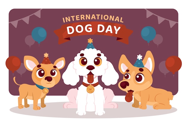 Vetor grátis fundo plano para a celebração do dia internacional do cão