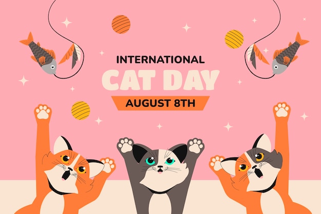 Vetor grátis fundo plano para celebração do dia internacional do gato