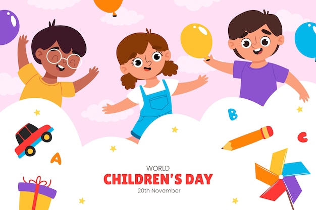 Fundo plano para celebração do dia mundial da criança com crianças brincando