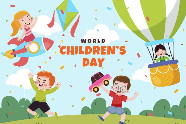 Fundo plano para celebração do dia mundial da criança com crianças brincando