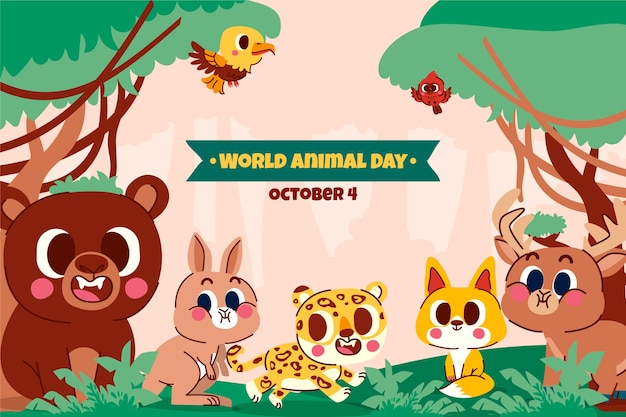 Vetor grátis fundo plano para celebração do dia mundial dos animais