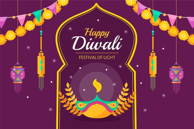 Vetor grátis fundo plano para celebração do festival diwali