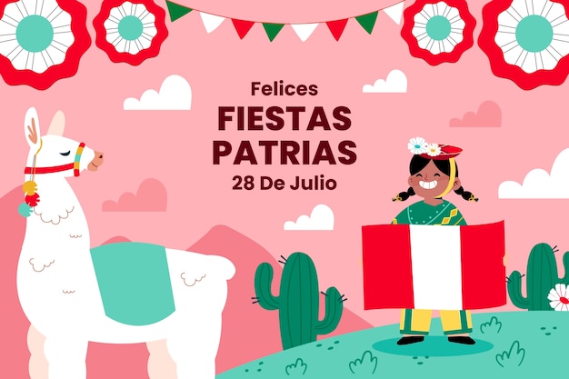 Vetor grátis fundo plano para celebrações de festas patrias peruanas
