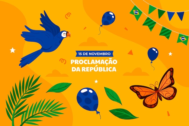 Fundo plano para o brasileiro a proclamação da república com pássaro e borboleta