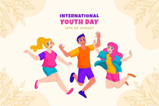 Vetor grátis fundo plano para o dia internacional da juventude