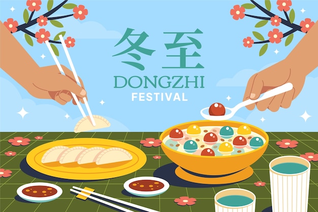 Fundo plano para o festival chinês dongzhi com bolinhos e tang yuan