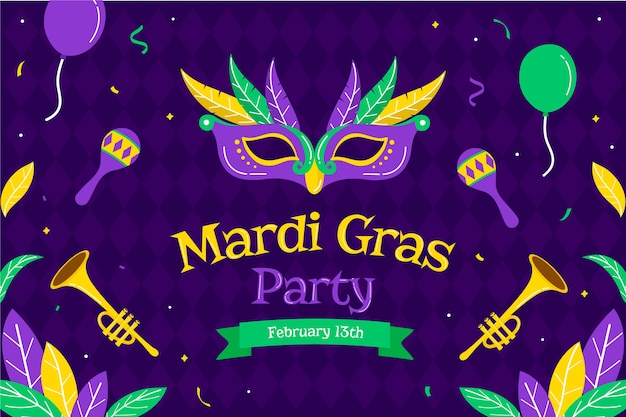 Vetor grátis fundo plano para o festival de mardi gras