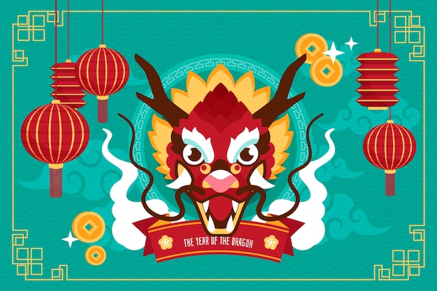 Vetor grátis fundo plano para o festival do ano novo chinês