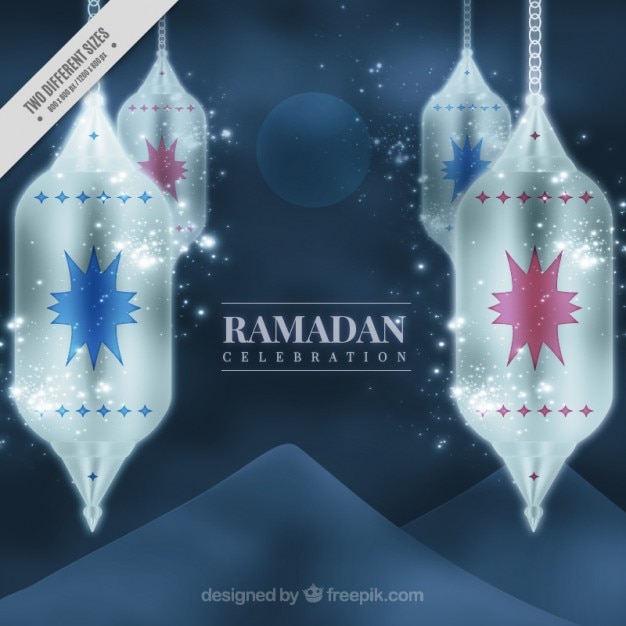 Vetor grátis fundo ramadan com lanternas de vidro ornamentais