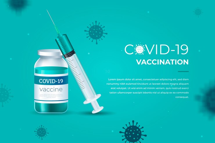 Vetor grátis fundo realista de vacina de coronavírus com seringa e frasco