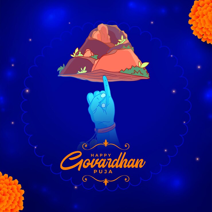 Vetor grátis fundo religioso tradicional feliz govardhan puja com vetor de flor de calêndula
