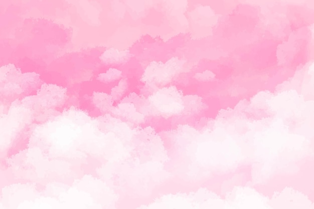Vetor grátis fundo rosa aquarela pintado à mão com formato de céu e nuvens