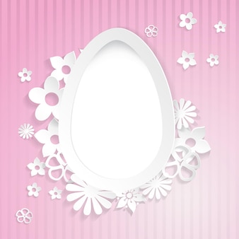 Fundo rosa com ovo branco e flores recortadas em papel