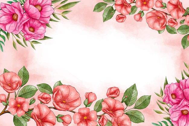 Fundo rosa de flores em aquarela