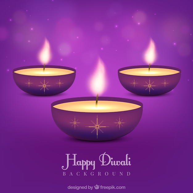 Vetor grátis fundo roxo de velas de diwali