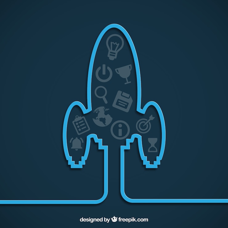 Vetor grátis fundo startup com foguete