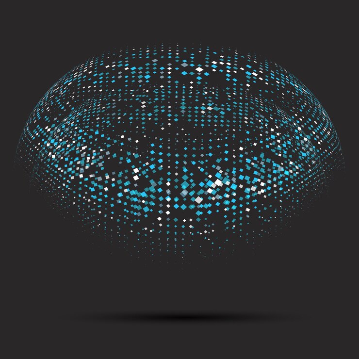 Vetor grátis fundo techno abstrato com quadrados de meio-tom em forma de esfera