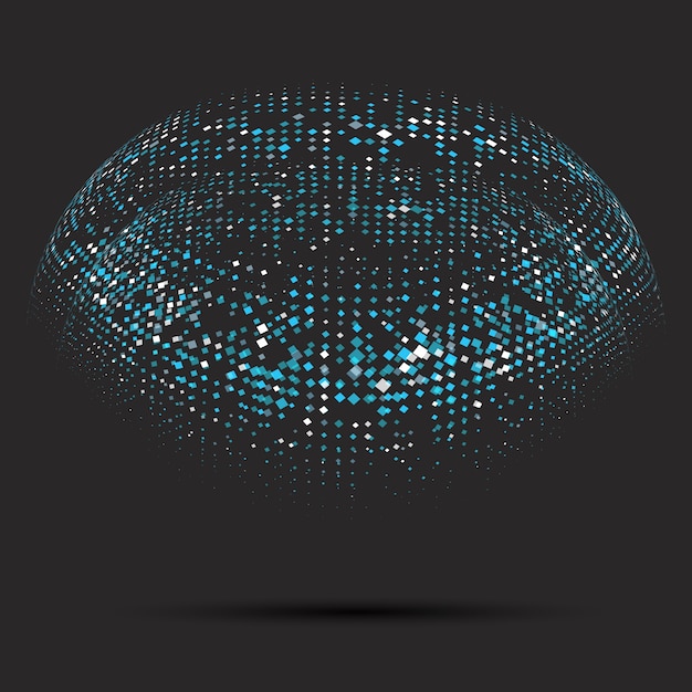 Fundo techno abstrato com quadrados de meio-tom em forma de esfera