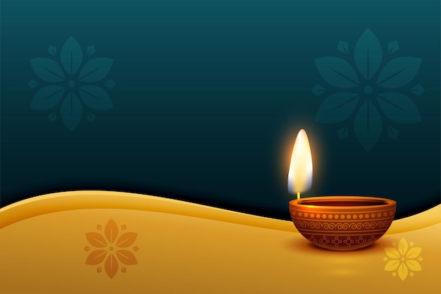 Vetor grátis fundo tradicional de diwali puja com diya e espaço de texto