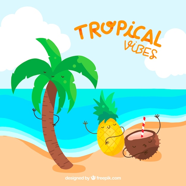 Fundo tropical colorido com design plano