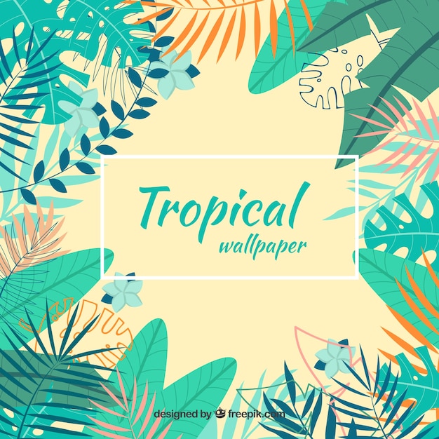 Fundo tropical colorido com folhas