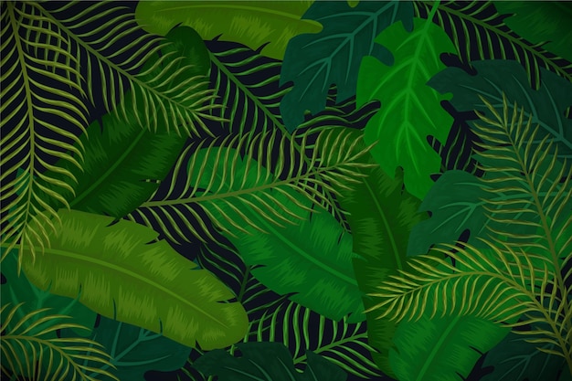 Fundo tropical com folhas verdes