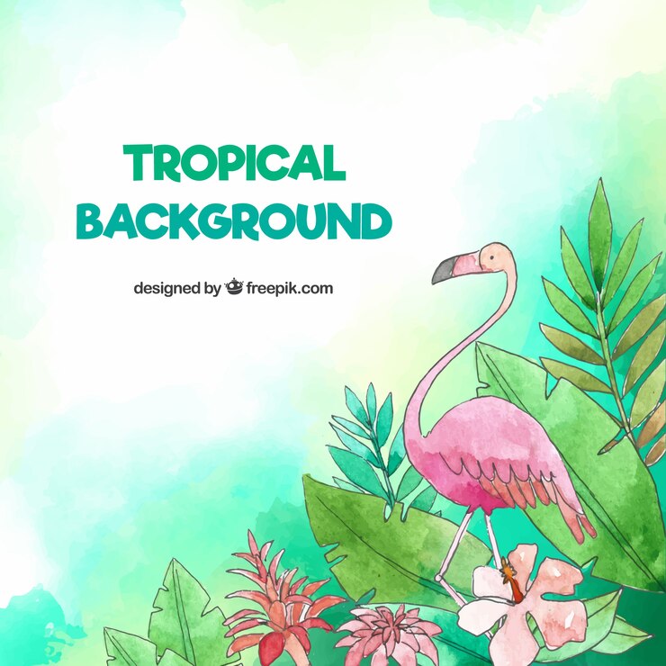 Vetor grátis fundo tropical com pássaros e folhas em estilo aquarela