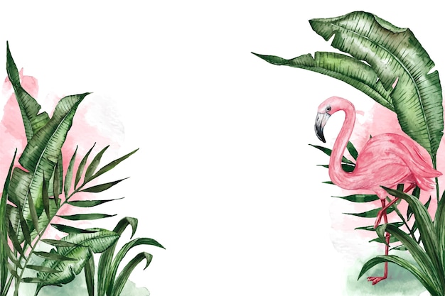 Fundo tropical de verão aquarela com flamingo