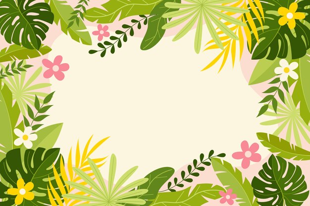 Fundo tropical de verão plano com vegetação