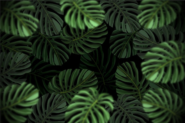 Fundo tropical escuro realista de folhas