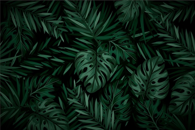 Fundo tropical escuro realista de folhas