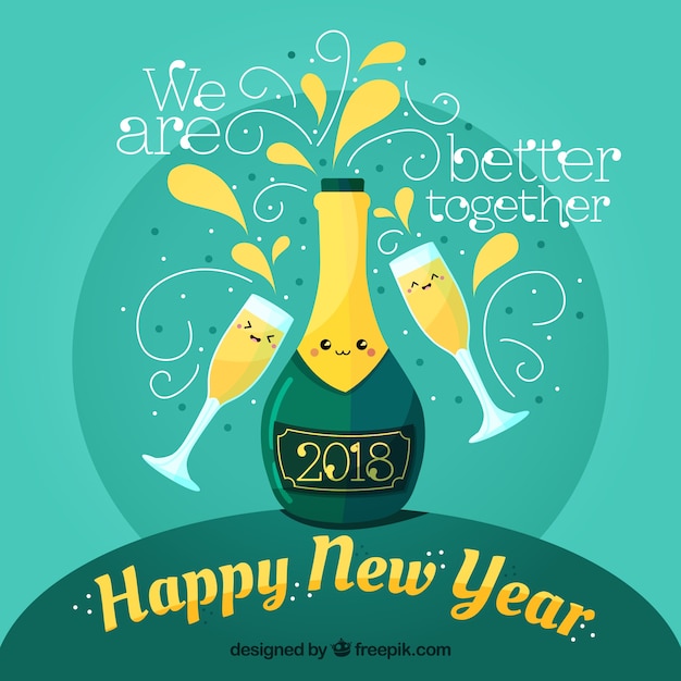 Fundo turquesa de ano novo com champanhe