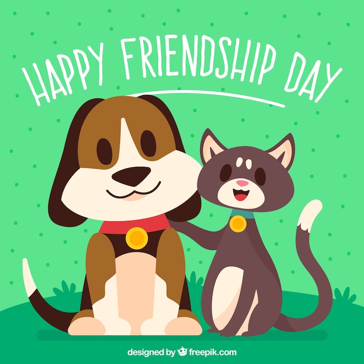 Vetor grátis fundo verde com gato e cachorro