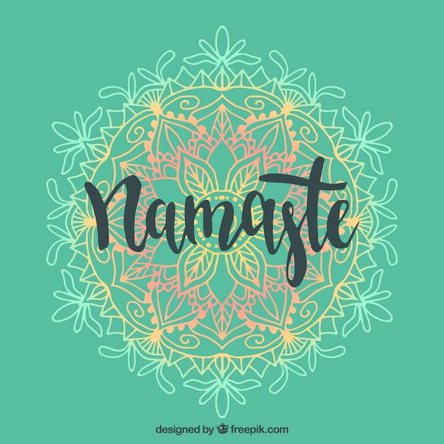 Vetor grátis fundo verde do namaste com mandala da aguarela