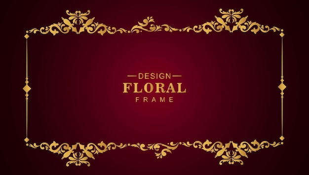 Fundo vermelho de moldura floral de luxo dourado clássico