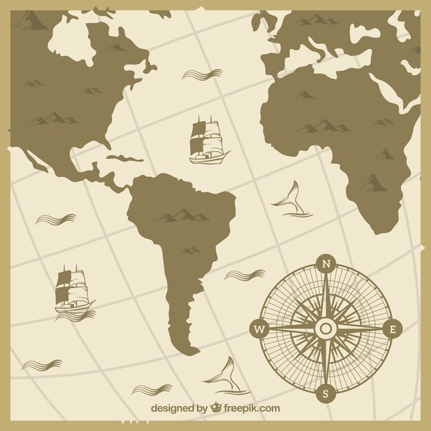 Fundo vintage da bússola do mapa