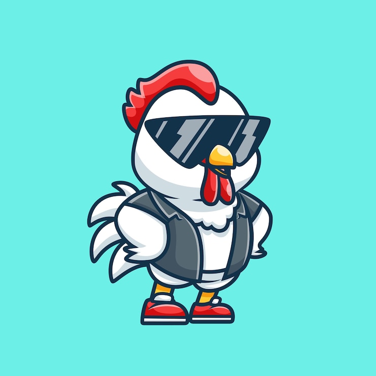 Vetor grátis galinha bonita com casaco e óculos de desenho animado icon vector ilustração animal fashion flat