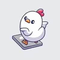 Vetor grátis galinha bonita de pé na balança de peso ícone vetorial de desenho animado ilustração de animal saudável isolado plano