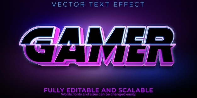 Vetor grátis gamer com efeito de texto editável, esport 3d e estilo de fonte neon