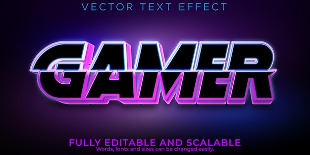 Gamer com efeito de texto editável, esport 3d e estilo de fonte neon